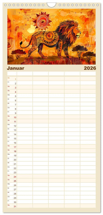 Abstraktes Afrika - Wilde Savanne in leuchtenden Farben (CALVENDO Familienplaner 2026)