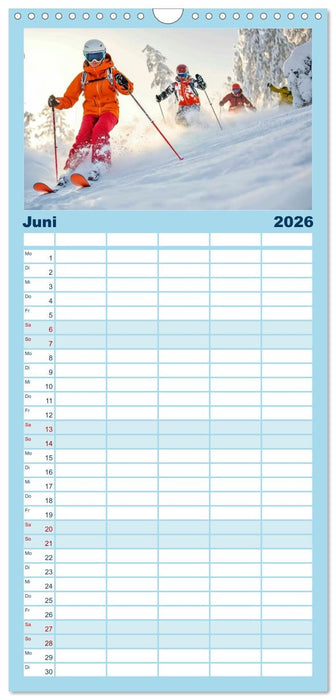 Skifahren - endlich Schnee (CALVENDO Familienplaner 2026)