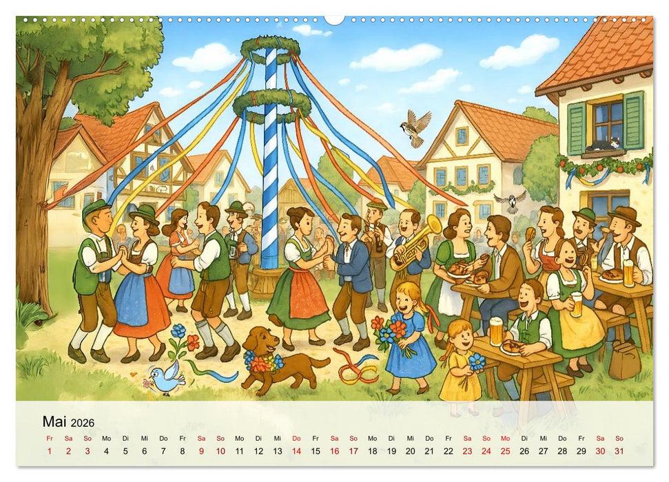 Bayrische Wimmelbilder - Wo Heimat lebendig wird (CALVENDO Premium Wandkalender 2026)