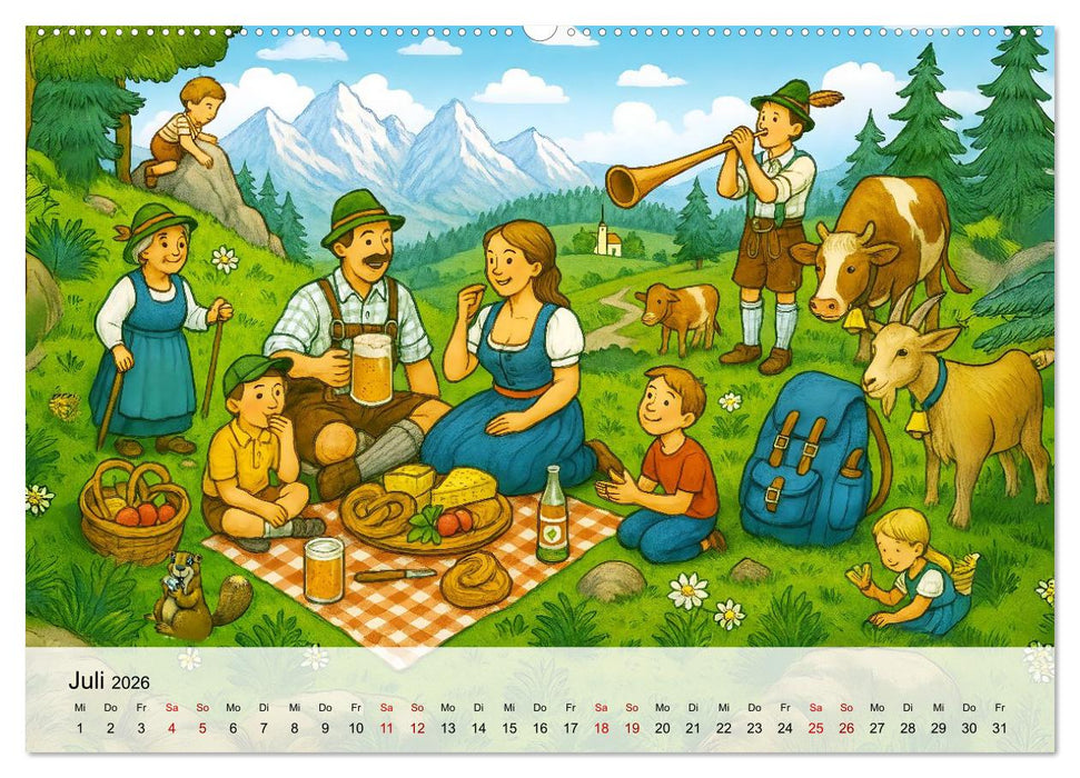 Bayrische Wimmelbilder - Wo Heimat lebendig wird (CALVENDO Premium Wandkalender 2026)