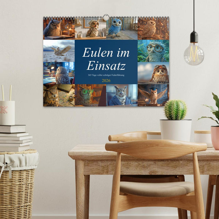 Eulen im Einsatz - 365 Tage voller schräger Federführung (CALVENDO Wandkalender 2026)
