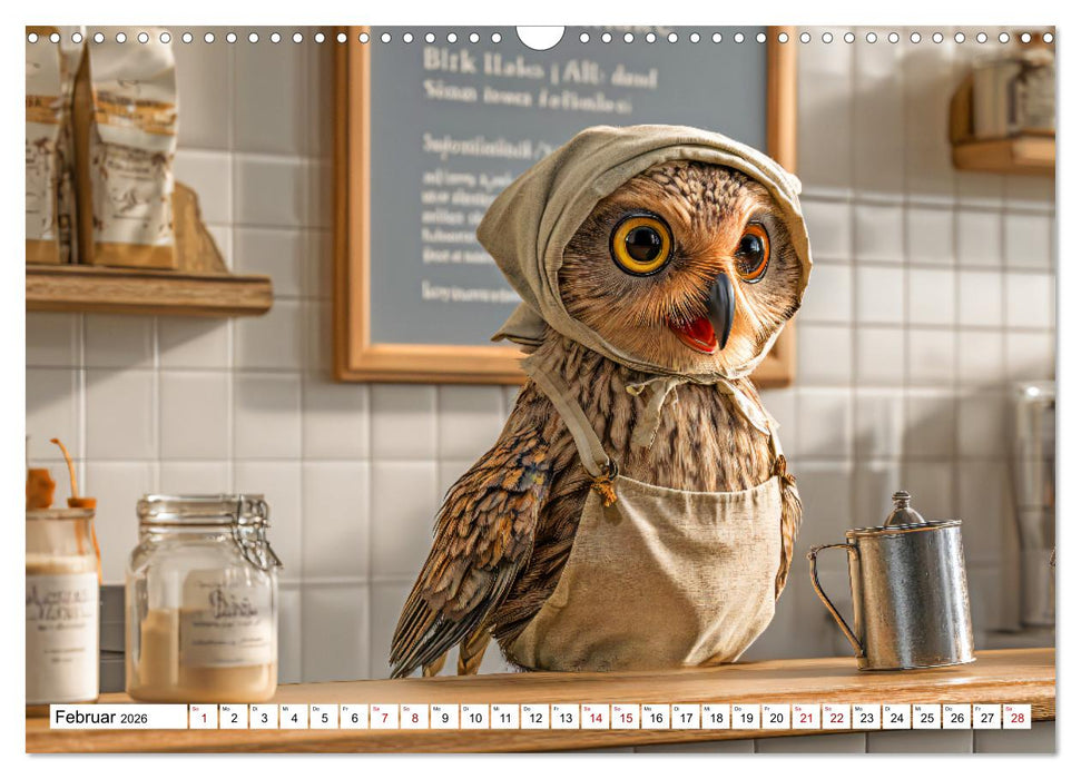 Eulen im Einsatz - 365 Tage voller schräger Federführung (CALVENDO Wandkalender 2026)