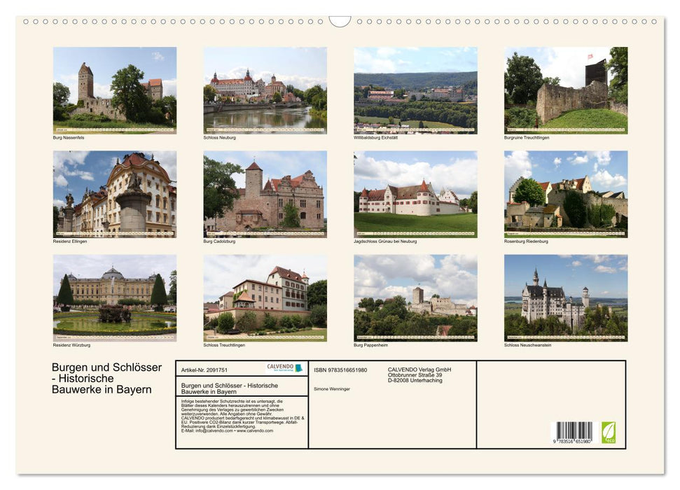 Burgen und Schlösser - Historische Bauwerke in Bayern (CALVENDO Wandkalender 2026)