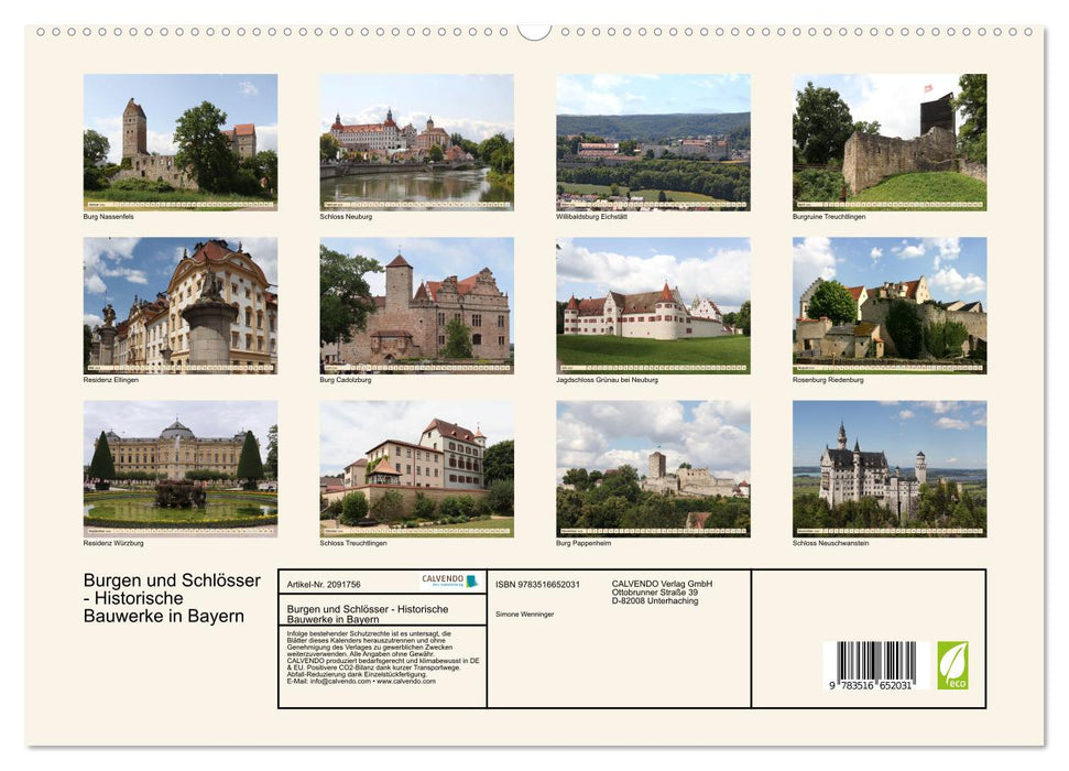 Burgen und Schlösser - Historische Bauwerke in Bayern (CALVENDO Premium Wandkalender 2026)