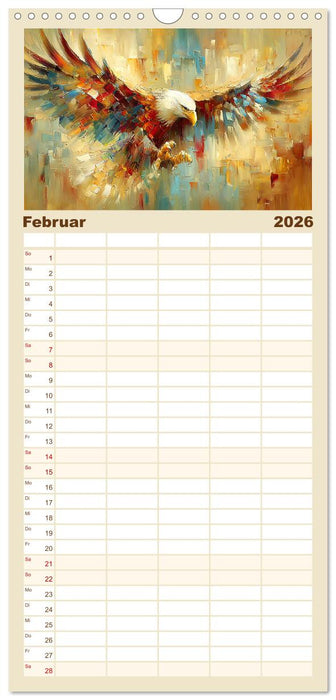 Majestäten der Lüfte. Raubvögel zwischen Himmel und Kunst (CALVENDO Familienplaner 2026)