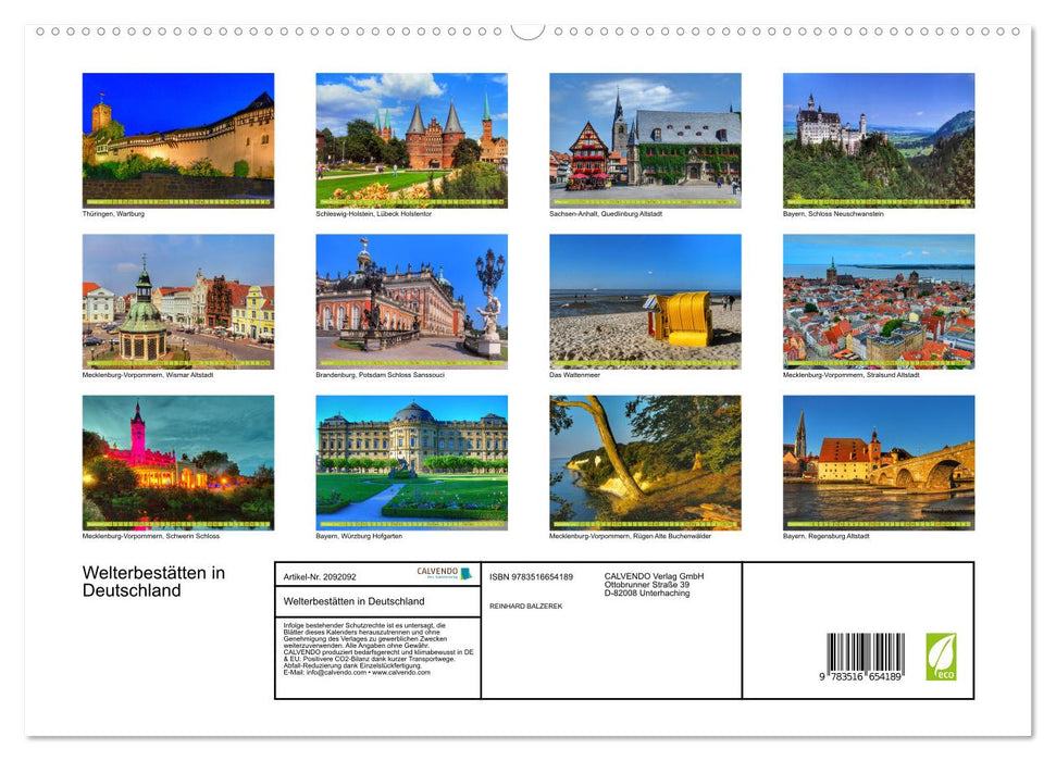 Welterbestätten in Deutschland (CALVENDO Premium Wandkalender 2026)