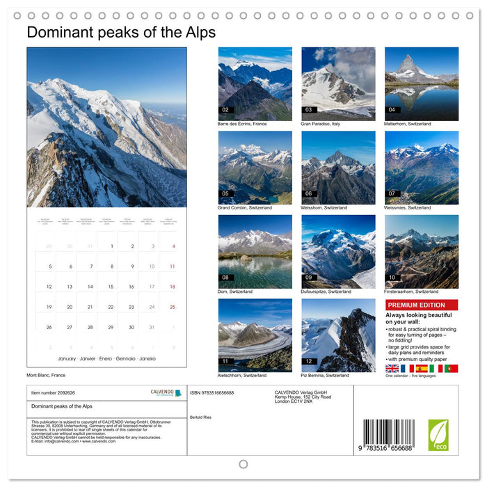 Dominant peaks of the Alps (CALVENDO Monthly Calendar 2026)
