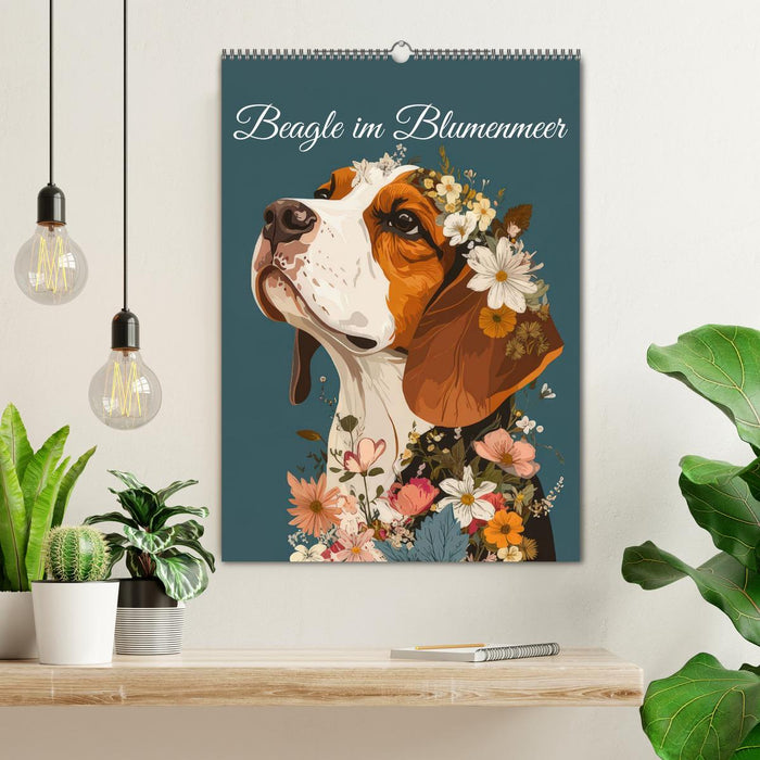 Beagle im Blumenmeer (CALVENDO Wandkalender 2026)