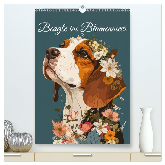 Beagle im Blumenmeer (CALVENDO Premium Wandkalender 2026)