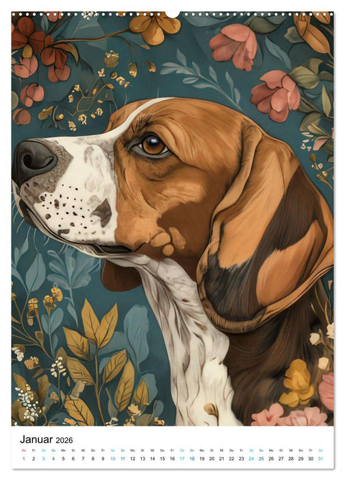 Beagle im Blumenmeer (CALVENDO Premium Wandkalender 2026)