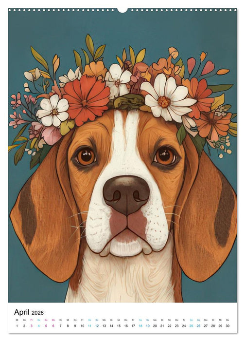 Beagle im Blumenmeer (CALVENDO Premium Wandkalender 2026)