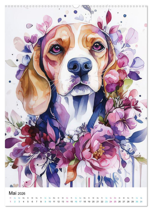 Beagle im Blumenmeer (CALVENDO Premium Wandkalender 2026)