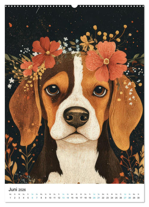 Beagle im Blumenmeer (CALVENDO Premium Wandkalender 2026)
