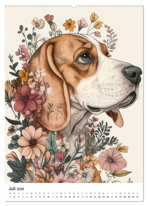 Beagle im Blumenmeer (CALVENDO Premium Wandkalender 2026)
