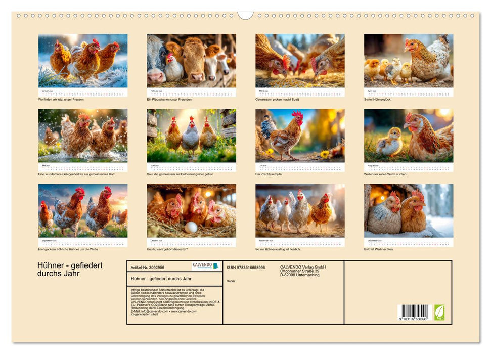 Hühner - gefiedert durchs Jahr (CALVENDO Wandkalender 2026)
