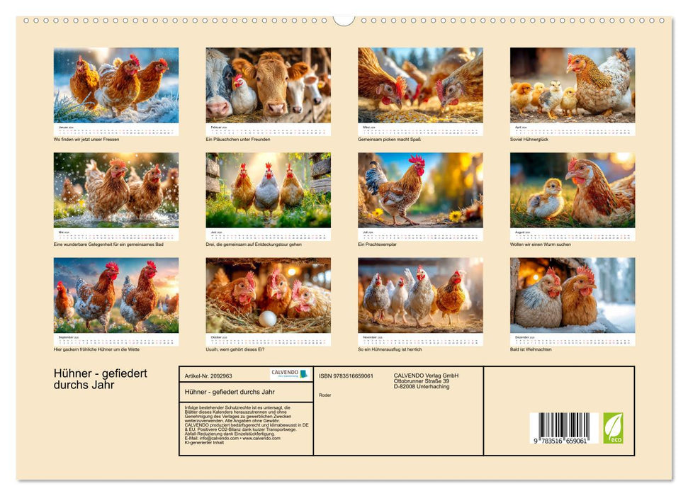Hühner - gefiedert durchs Jahr (CALVENDO Premium Wandkalender 2026)