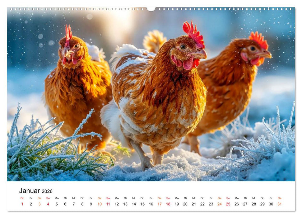 Hühner - gefiedert durchs Jahr (CALVENDO Premium Wandkalender 2026)
