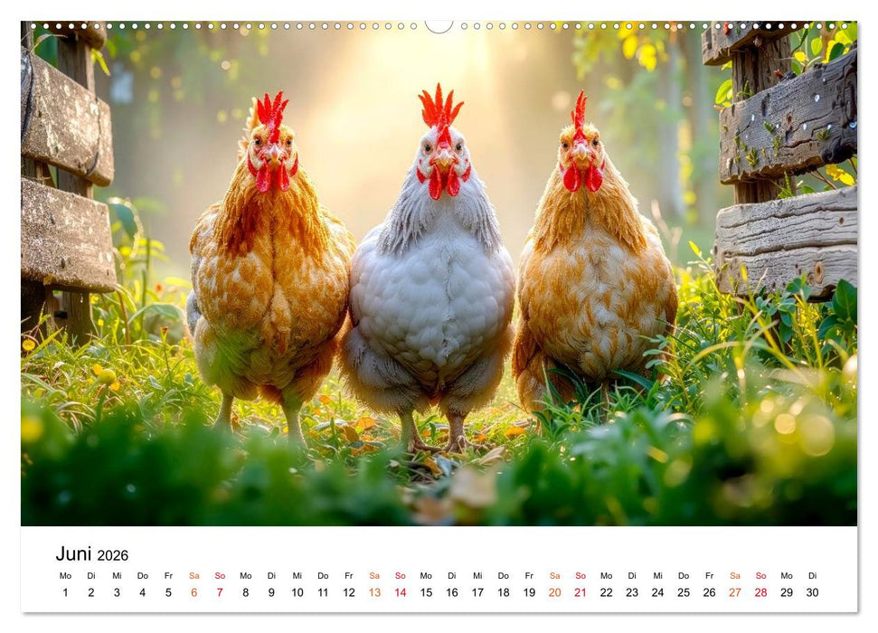 Hühner - gefiedert durchs Jahr (CALVENDO Premium Wandkalender 2026)