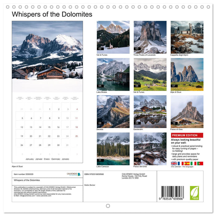 Whispers of the Dolomites (CALVENDO Monthly Calendar 2026)