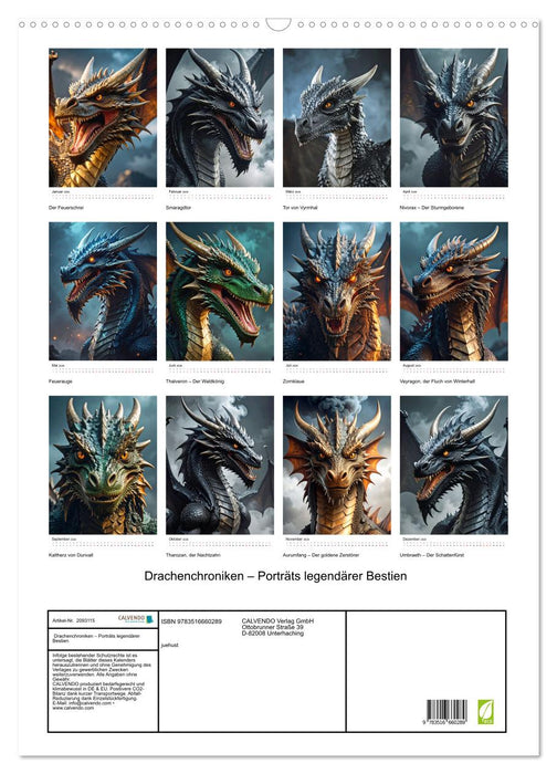 Drachenchroniken – Porträts legendärer Bestien (CALVENDO Wandkalender 2026)