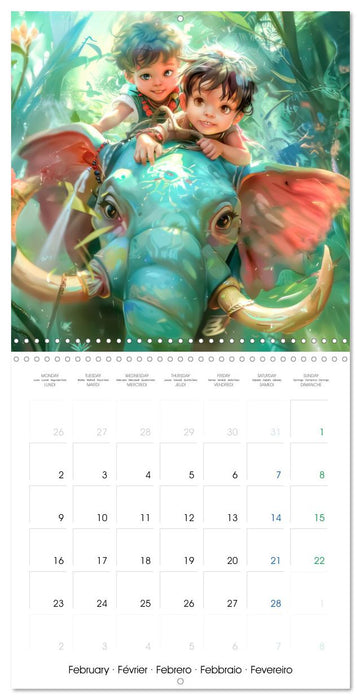 Des enfants Manga - En action avec les animaux et dans le sport (CALVENDO Calendrier mensuel 2026)