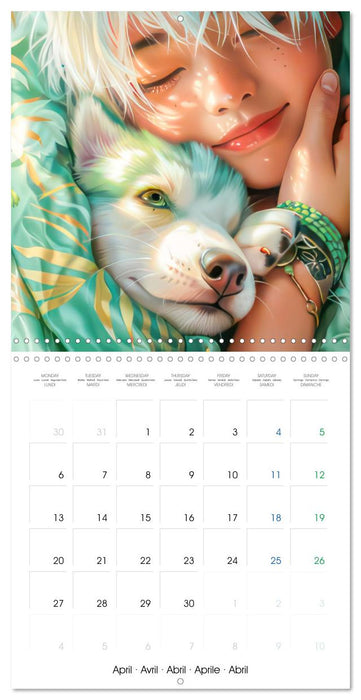 Des enfants Manga - En action avec les animaux et dans le sport (CALVENDO Calendrier mensuel 2026)