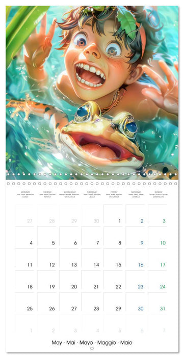 Des enfants Manga - En action avec les animaux et dans le sport (CALVENDO Calendrier mensuel 2026)