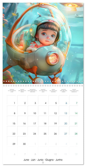 Des enfants Manga - En action avec les animaux et dans le sport (CALVENDO Calendrier mensuel 2026)