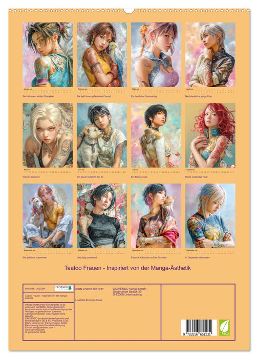 Taatoo Frauen - Inspiriert von der Manga-Ästhetik (CALVENDO Premium Wandkalender 2026)