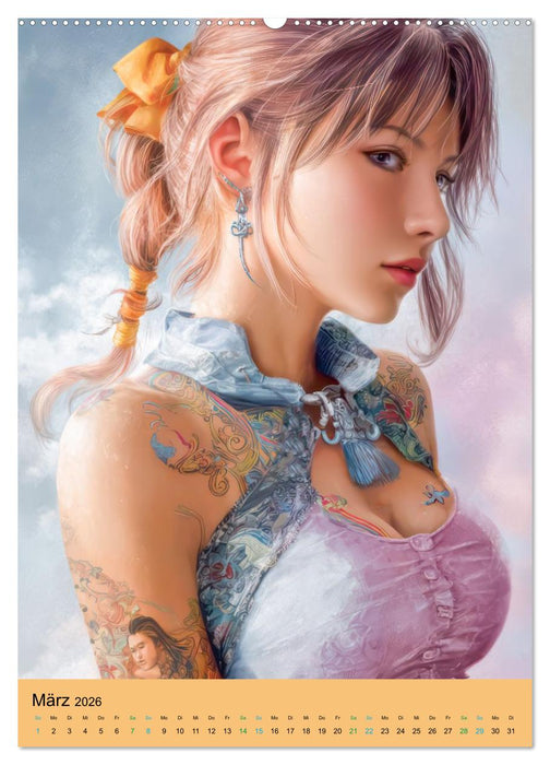 Taatoo Frauen - Inspiriert von der Manga-Ästhetik (CALVENDO Premium Wandkalender 2026)