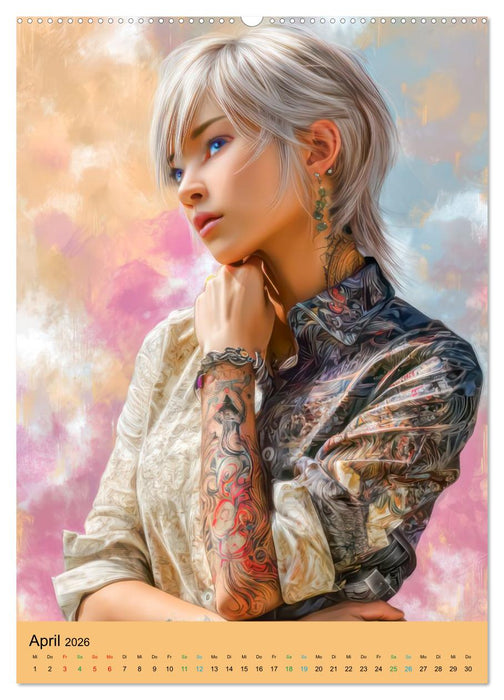 Taatoo Frauen - Inspiriert von der Manga-Ästhetik (CALVENDO Premium Wandkalender 2026)