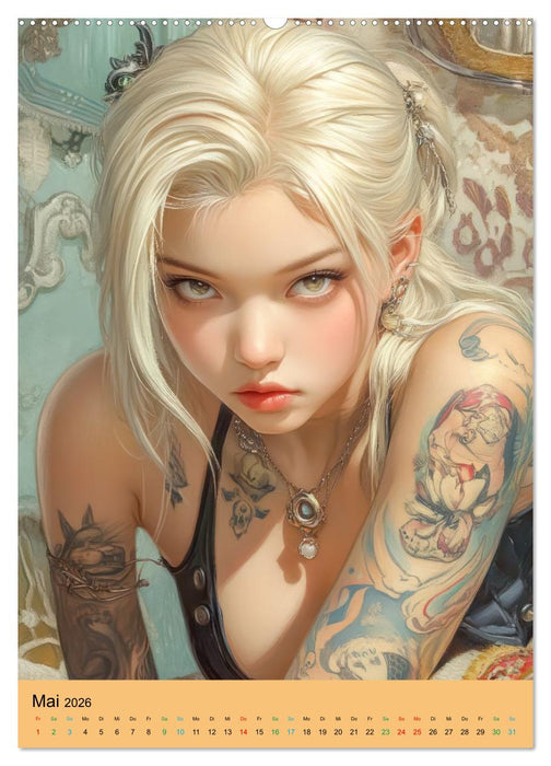 Taatoo Frauen - Inspiriert von der Manga-Ästhetik (CALVENDO Premium Wandkalender 2026)