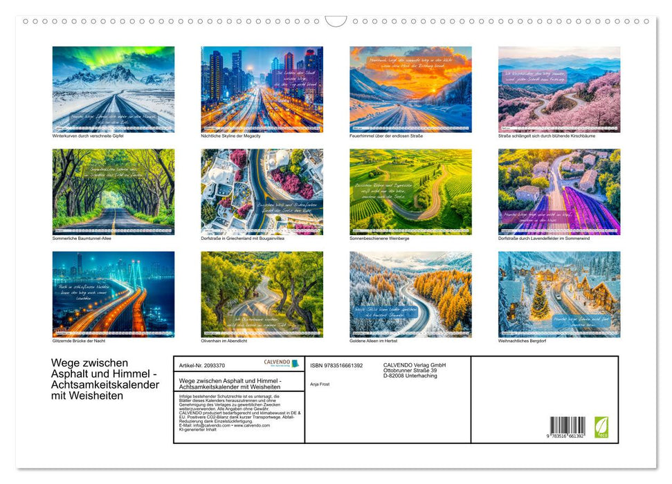 Wege zwischen Asphalt und Himmel - Achtsamkeitskalender mit Weisheiten (CALVENDO Wandkalender 2026)