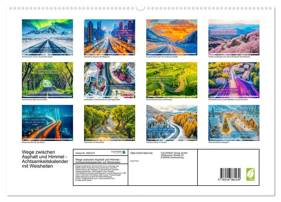 Wege zwischen Asphalt und Himmel - Achtsamkeitskalender mit Weisheiten (CALVENDO Premium Wandkalender 2026)