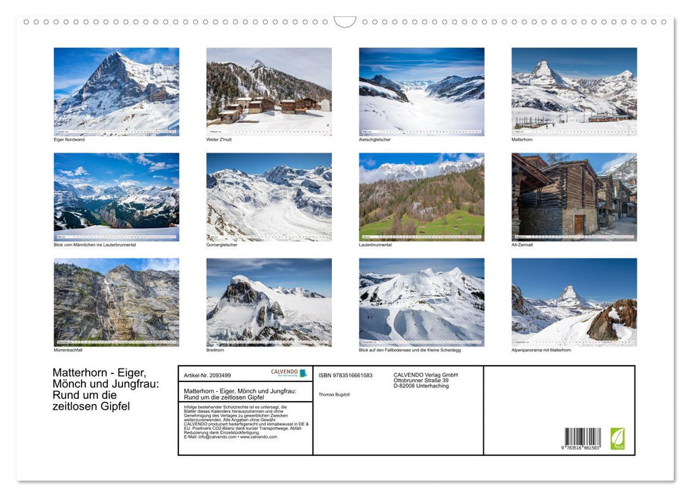 Matterhorn - Eiger, Mönch und Jungfrau: Rund um die zeitlosen Gipfel (CALVENDO Wandkalender 2026)