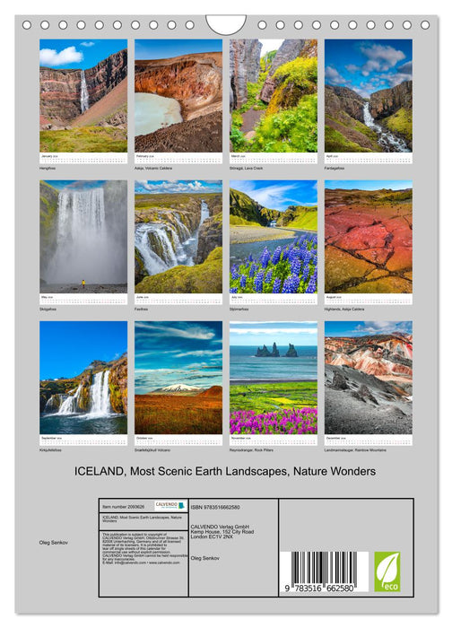 ICELAND, Most Scenic Earth Landscapes, Nature Wonders (CALVENDO Monthly Calendar 2026)