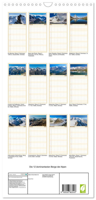 Die 12 dominantesten Berge der Alpen (CALVENDO Familienplaner 2026)