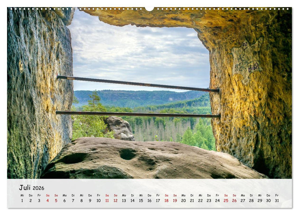 Sächsische Schweiz - Beeindruckende Felsen und unberührte Natur (CALVENDO Premium Wandkalender 2026)