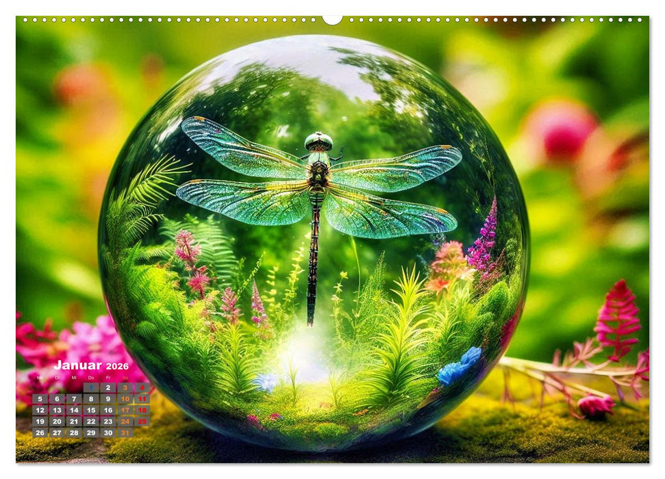 Libellen in einer Glaskugel (CALVENDO Premium Wandkalender 2026)