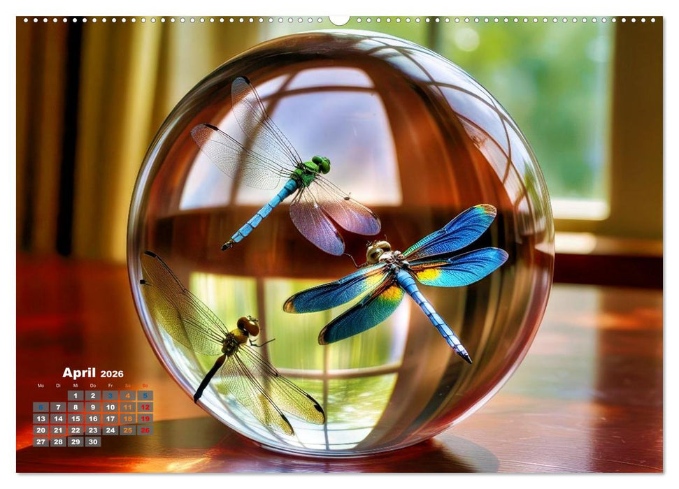 Libellen in einer Glaskugel (CALVENDO Premium Wandkalender 2026)