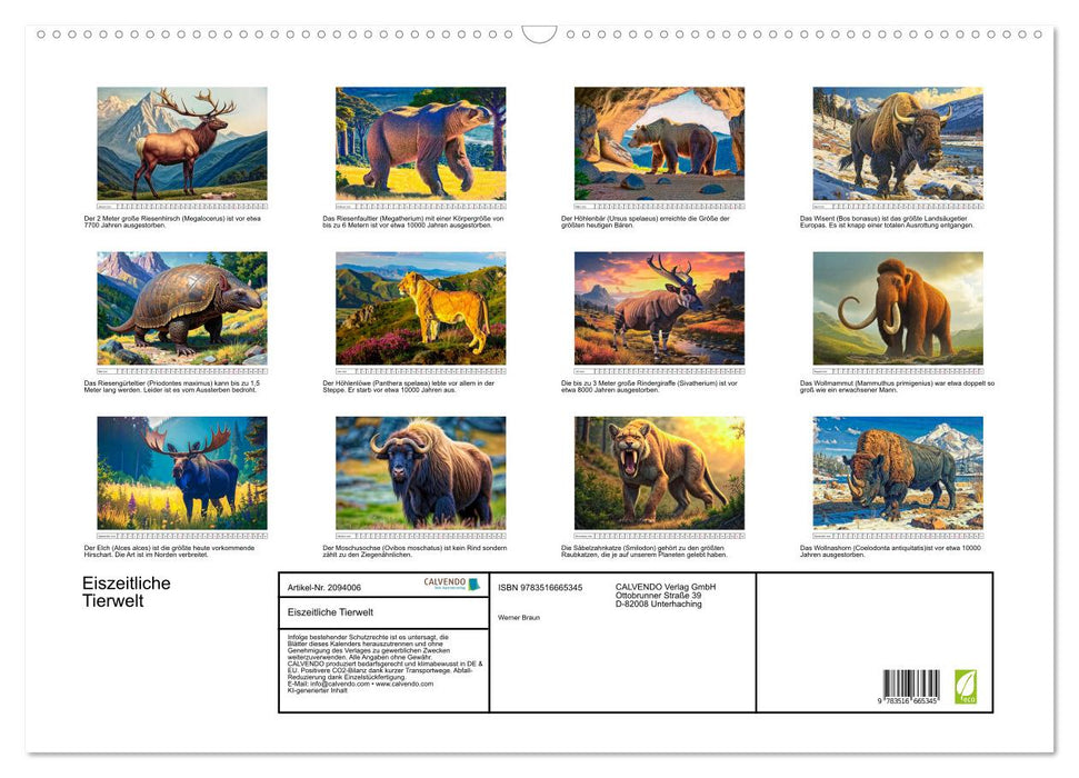 Eiszeitliche Tierwelt (CALVENDO Wandkalender 2026)