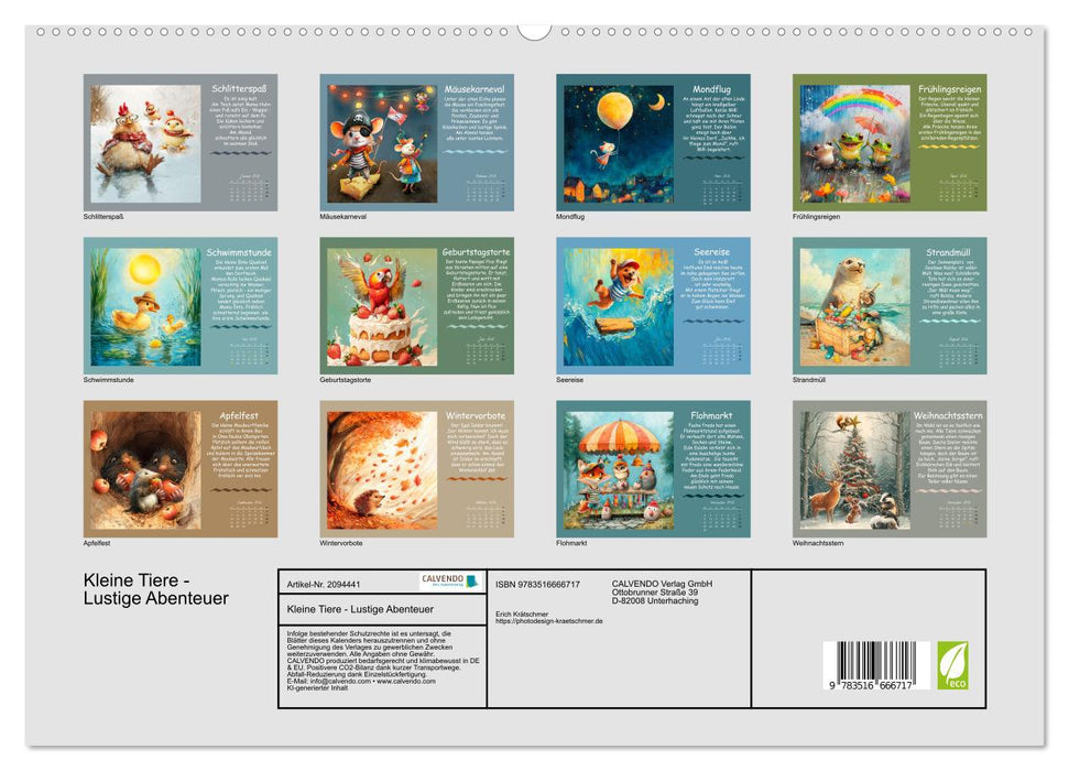 Kleine Tiere - Lustige Abenteuer (CALVENDO Premium Wandkalender 2026)
