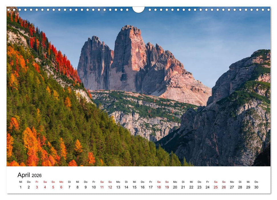 Dolomiten, Drei Zinnen Naturpark: Alpenlandschaften (CALVENDO Wandkalender 2026)