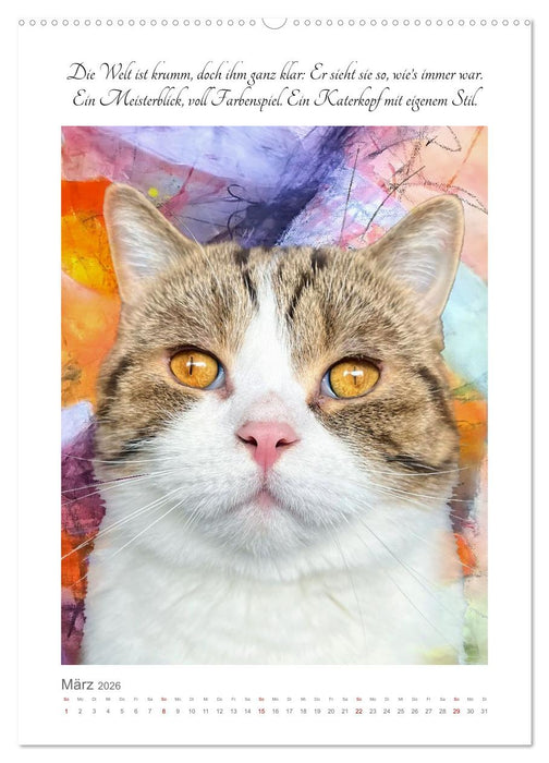 Katzenlyrik - Zwölf Seelen auf Samtpfoten in Wort und Bild (CALVENDO Premium Wandkalender 2026)