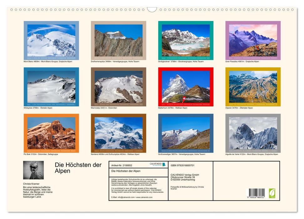 Die Höchsten der Alpen (CALVENDO Wandkalender 2026)