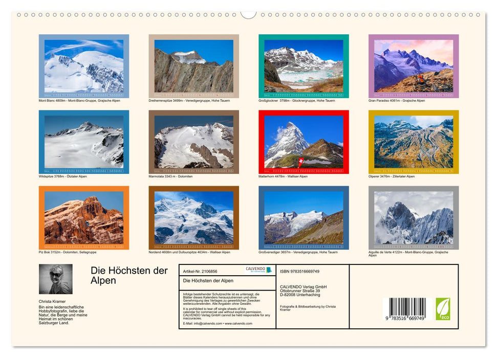 Die Höchsten der Alpen (CALVENDO Premium Wandkalender 2026)