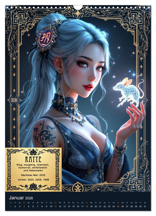 Magische chinesische Tierkreiszeichen (CALVENDO Wandkalender 2026)