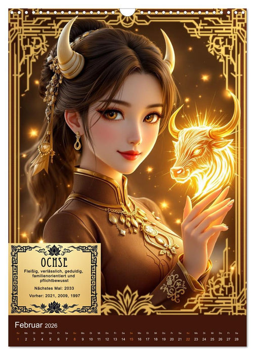 Magische chinesische Tierkreiszeichen (CALVENDO Wandkalender 2026)