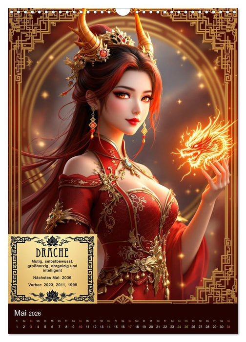Magische chinesische Tierkreiszeichen (CALVENDO Wandkalender 2026)