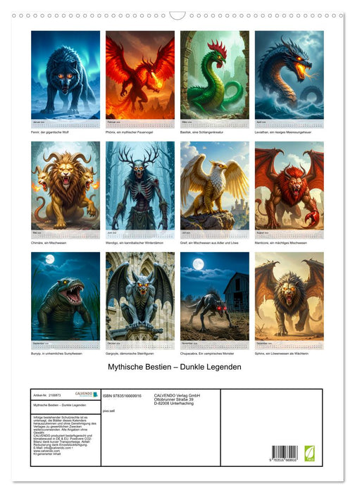 Mythische Bestien – Dunkle Legenden (CALVENDO Wandkalender 2026)